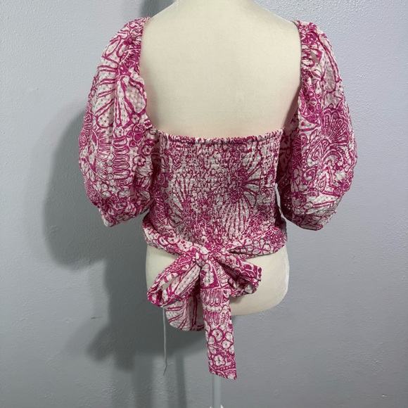 Anthropologie Maeve pink white mushroom top blouse large - Picture 3 of 7